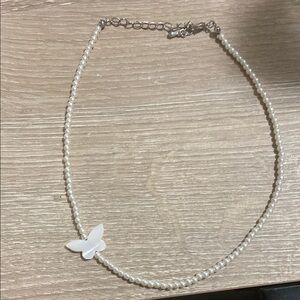 White Butterfly Pendant Choker Necklace